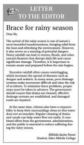Brace for rainy season